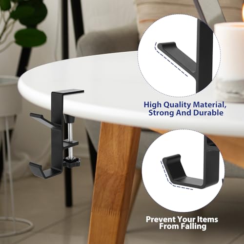 Jeffdad Metal Headphone Hook, Headphone Hanger with Double Hooks, Universal Aluminum Alloy Gaming Headphone Stand Under Desk, Non-Slip Adjustable Desk Headphone Hanger Hook