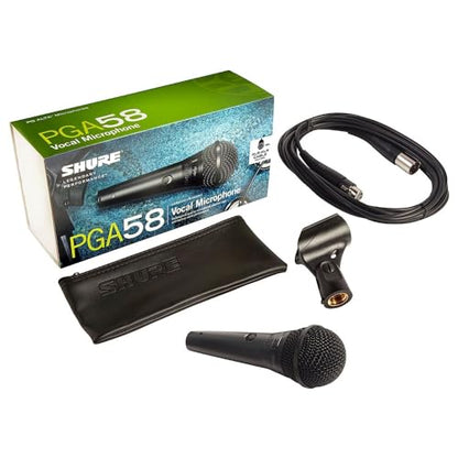 Shure PGA58 Dynamic Microphone - Handheld Mic for Vocals with Cardioid Pick-up Pattern, Discrete On/Off Switch, Stand Adapter and Zipper Pouch (PGA58-XLR) - style: 15' XLR-XLR Cable