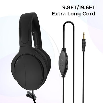 Long Cord TV Headphones for Seniors with Volume Control - size: 19.6FT Black without Microphone