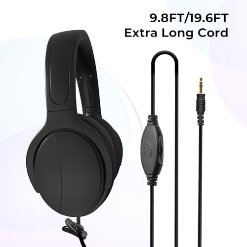 Long Cord TV Headphones for Seniors with Volume Control - size: 9.8FT Black without Microphone