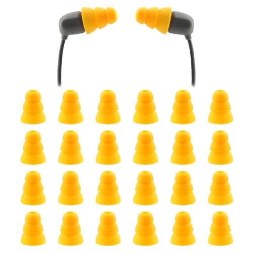 Replacement Triple Flange Ear Tips for Elgin Discord Gen 3/Rumble | 12 Pairs (Yellow, Large) Soft Silicone Ear Tips