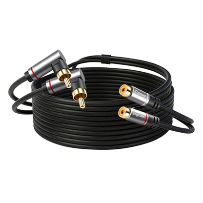 Dual RCA Extension Cable 10 Feet, 90 Degree Right Angle 2RCA Male to 2 RCA Female Stereo Audio Extender Cord Adapter, Hi-Fi Sound, Gold Plated Connectors, Oxygen-Free Copper OFC - style: 10 Feet