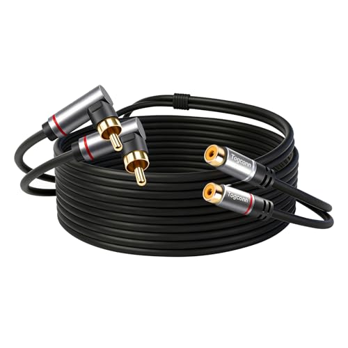 Dual RCA Extension Cable 35 Feet, 90 Degree Right Angle 2RCA Male to 2 RCA Female Stereo Audio Extender Cord Adapter, Hi-Fi Sound, Gold Plated Connectors, Oxygen-Free Copper OFC - style: 35 Feet