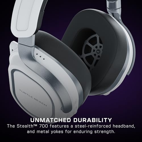 Turtle Beach Stealth 700 Wireless Multiplatform Gaming Headset Renewed, PS5 | PlayStation, PS4, Bluetooth, 60mm Dual Drivers, 80-Hr Battery, Noise-Cancelling Flip-to-Mute Mic, Dual Transmitters, White - color: White, style: Stealth 700