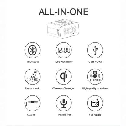 IHAO 7in1 Multifunctional Digital Alarm Clock with 15W Fast Wireless Charger Bluetooth Speaker LED Display Clock FM Radio TF Card, AUX Input, USB Port Dual Alarm for Bedroom and Office-BT510 White - color: 5in1 Wireless Charger Alarm Clock Bt510 White