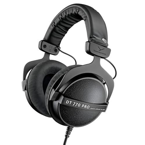 beyerdynamic DT 770 PRO, 250 Ohm, Closed Back, Over Ear, Wired Professional Studio Headphones, Audio Monitors, Audiophile, 3m Coiled Cable, Black with Limited Edition Black Velour Ear Pads | Closed Back, Over Ear, Wired Professional Audio Monitors, Audiop