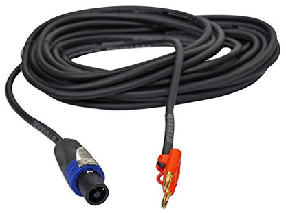 Rockville RSB17 35 Ft Speakon to Banana Speaker Cable, 16 Gauge, OFC | 100% Oxygen Free Copper, Black PVC Jacket, ROHS Compliant, Low Resistance, Noise-Free Signal