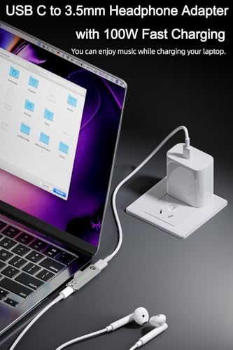 Jadebones USB C to 3.5mm Audio Jack Adapter with 100W Fast Charging, White | 2-in-1 Type-C to 3.5mm Female Headphone Adapter for iPhone 16/15 Series, iPad, MacBook and More