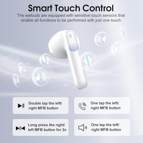 Wireless Earbuds, Bluetooth 5.4 Headphones with 3D Bass Stereo, 40H In-Ear Buds with 4 ENC Noise Cancelling Mic, Ultralight Bluetooth Earbuds USB-C LED, IP7 Waterproof Earphones for Android iOS, White - color: White