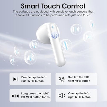 Wireless Earbuds, Bluetooth 5.4 Headphones with 3D Bass Stereo, 40H In-Ear Buds with 4 ENC Noise Cancelling Mic, Ultralight Bluetooth Earbuds USB-C LED, IP7 Waterproof Earphones for Android iOS, White - color: White