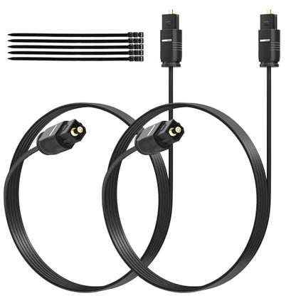 Adoreen Ultra-Thin Slim Digital Optical Audio Cable 6 FT/2 Pack, Fiber Optic Toslink SPDIF Cord Gold-Plated High-Speed Flexible & Durable for TV Soundbar Home Theater Game Console PS4 Xbox +Ties - size: 6FT/2 Pack
