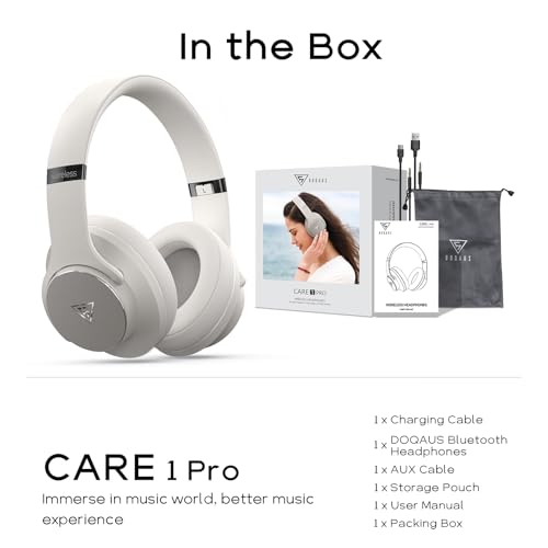 DOQAUS Bluetooth Headphones Over the Ear Wireless with 90H Playtime & 3 EQ Modes, HiFi Deep Bass, Premium Memory Foam & Mic for Travel, Home and Commuting - color: Ice Grey-Matte Textures
