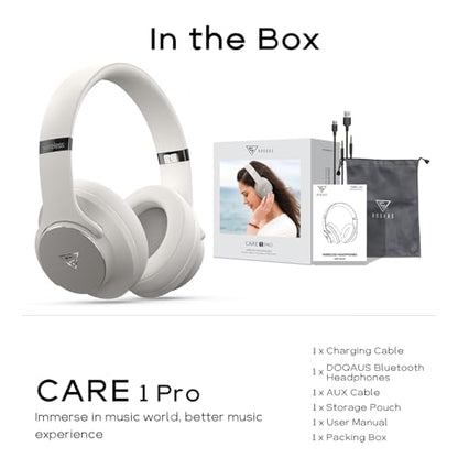 DOQAUS Bluetooth Headphones Over the Ear Wireless with 90H Playtime & 3 EQ Modes, HiFi Deep Bass, Premium Memory Foam & Mic for Travel, Home and Commuting - color: Ice Grey-Matte Textures