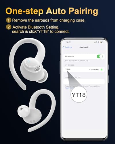 Wireless Earbuds, Bluetooth 5.4 Headphones Sport Over Ear Buds with ENC Mic | Noise Cancelling Mic,48H, Wireless Earphone With Earhooks, Stereo Deep Bass, IP7 Waterproof ear bud for Workout Running,White - color: White