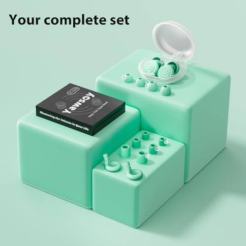 Yawsoy 수면 소음 제거를 위한 이어 플러그, 수면, 집중력, 여행, 직장, 오토바이, 콘서트를 위한 재사용 가능한 부드러운 소음 감소 이어플러그, 실리콘 이어 팁 6개와 폼 이어 팁 6개 포함 - 25-35dB 그린 - color: 초록색.