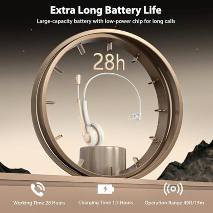 Wireless Headset with Mic, Bluetooth Headset with Microphone V5.2 with AI Noise Canceling & USB Dongle, Trucker Bluetooth Headset with Charging Base and Mute Function for Computer/Phone/Office/Skype