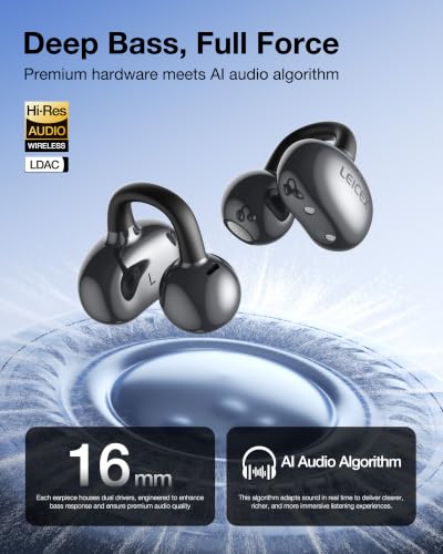 LEICEX Open Ear Clip-On Earbuds, Lightweight Portable Wireless Headphones, Comfortable Wear with 40H Long Playtime(Black)