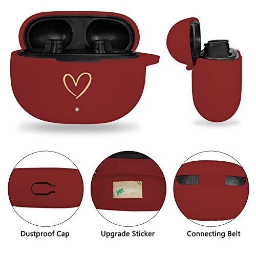 Compatible with Beats Studio Buds 2021, Soft Silicone Case with Gold Heart Pattern for Beats Studio Buds Case with Cute Butterfly Keychain for Girls Women (Burgundy) - color: Burgundy