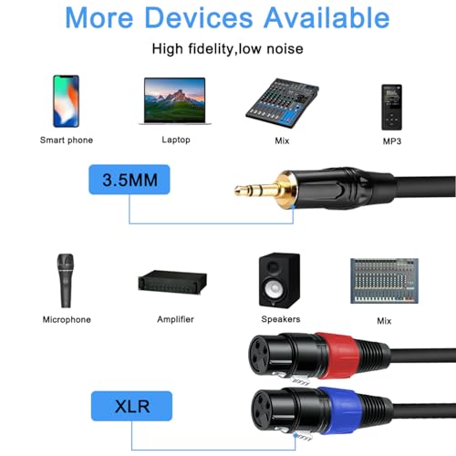 1 Pack 3.5mm TRS to 2 XLR Cable, 3.3 Foot, Unbalanced 1/8 TRS Male to Dual XLR Female, Y Splitter to Dual XLR Breakout Cable, Pure Copper and Plated Connectors for Smartphone - size: 3.3 foot, style: 3.5mm TRS to XLR female, 1 Pack