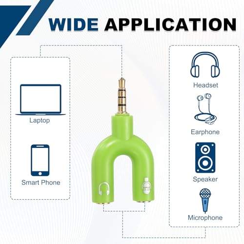 MECCANIXITY 2Pcs Headset Mic Splitter Adapter, 3.5mm Male to Dual Female Y Splitter Microphone and Audio Jack Adapter for PC Laptop Smartphone, Green - color: Green