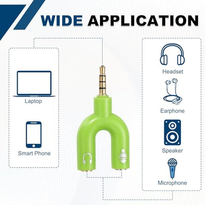 MECCANIXITY 2Pcs Headset Mic Splitter Adapter, 3.5mm Male to Dual Female Y Splitter Microphone and Audio Jack Adapter for PC Laptop Smartphone, Green - color: Green