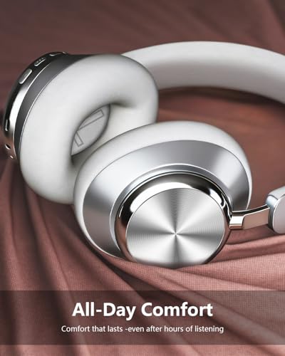 Wentronic Y03 Bluetooth Headphones Wireless Active Noise Cancelling Over Ear Headphones 48 Hours Playtime High Sound Quality 6 EQ Music Mode Headphones with Soft Ear Cushion - Silver - color: Silver