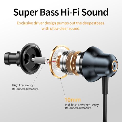 ENC Noise Cancelling Wired Earbuds, Hybrid Driver Wired Headphones with 3.5mm Jack, Microphone Hands-Free Calls in-Ear Headphones for iPhone 16/15/PC