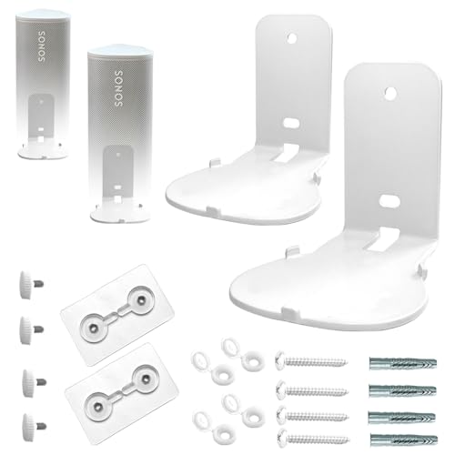 Wall Mounts Brackets for Sonos Roam 2/Sonos Roam/Sonos Roam SL(Include 2 PCS,Drill Free,Sturdy Metal,Enduring Paint Finish,Easy Install,White) - color: White, size: Wall mount-Pair set
