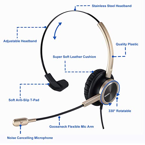 MAIRDI Cell Phone Headset with Microphone Noise Canceling, Laptop Headset 3.5mm Jack for Office Work, Phone Headset for iPhone Computer Samsung Androids Tablets Skype Teams Video Conference - style: Mono 809G