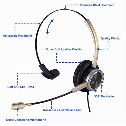 MAIRDI Cell Phone Headset with Microphone Noise Canceling, Laptop Headset 3.5mm Jack for Office Work, Phone Headset for iPhone Computer Samsung Androids Tablets Skype Teams Video Conference - style: Mono 809G