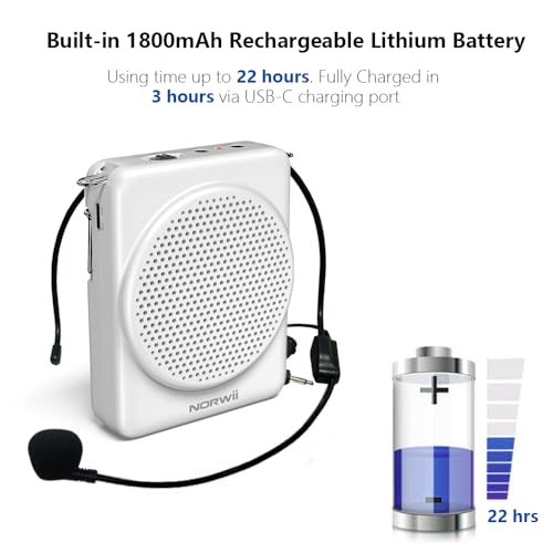 Mini Voice Amplifier with Microphone Headset, Portable Speaker with Mic | Quick Charging Amplifier, Wired Headset Microphone with Speaker for Teachers, Training, Meeting, Tour Guide, Yoga, Classroom - color: White