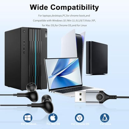 USB Earbuds with Microphone for PC Laptop,Wired USBA Headset,Black | in Ear Buds Noise Isolating Light Laptop Earphones,Headphones with Mic for Dell HP Computer PC Office Zoom Work Gaming School - color: Black