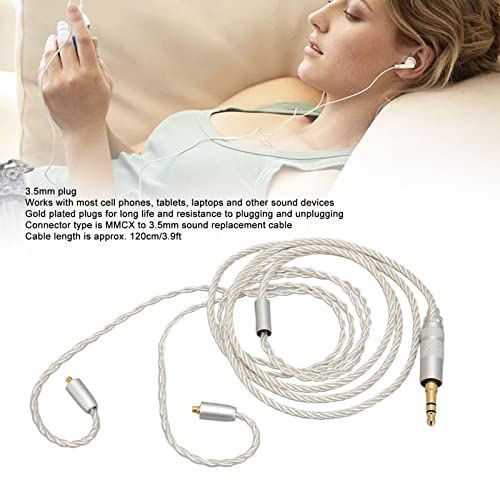 Replacement Earphone Cable, Silver Plated Copper HiFi 4 Core MMCX to 3.5mm Sound Jack, Upgrade Headphone Wire with Noise Reduction for SE215 SE315 SE425 SE535 SE846,