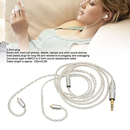 Replacement Earphone Cable, Silver Plated Copper HiFi 4 Core MMCX to 3.5mm Sound Jack, Upgrade Headphone Wire with Noise Reduction for SE215 SE315 SE425 SE535 SE846,