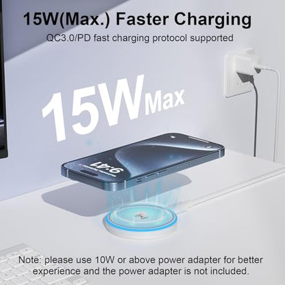 Magnetic Charger 3 Pack 15W Magnetic Wireless Charger Fast Charging Pad Compatible with iPhone 17/16/15/14/13/12 Series & AirPods 4/3/2/Pro Charging Pad with Dual Ports | Two USB-C cables and two USB-A adapters, compatible with iPhone 17/16/15/14/13/12 Se