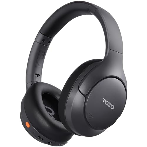 TOZO HT3 Hybrid Noise Cancelling Wireless Headphones, 90H Over Ear Headset | Hi Res Audio, AI Voice Assistant, Dual Device Connection, 32 Custom EQs, Built In 5 Mics, ANC, Foldable, Bluetooth 6.0 - color: Titanium Black