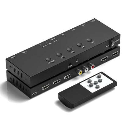 2-in-1 HDMI & AV Switcher,3 HDMI+1 RCA Inputs with 2 HDMIOutput,Support HDCP 2.2, 3D, 4:3/16:9 Aspect Ratio, Compatible with Xbox/Nintendo Switch/PS5/4,Roku/Wii/N64–Play Modern & Retro Games on 2 TV - size: 3 HDMI+1 RCA Inputs & 2 HDMI Output