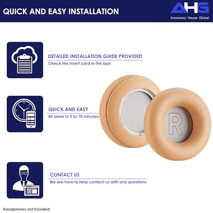 AHG Accessory House Global Ear Pads Cushions Compatible with Bang & Olufsen Beoplay H9 3rd Gen (Not Compatible with H9 / H9i) and Beoplay HX Headphones (Tan). Premium Sheepskin Leather - color: Tan