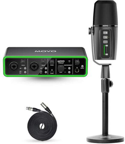 Movo Music/Audio Interface Bundle - Phantom USB Audio Interface, UM6 XLR/USB-C Dynamic Microphone, and Tabletop Stand - Professional Studio Setup for Musicians, Singers, and Producers - style: with 1 Microphone and Desk Stand