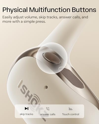 SHOKZ OpenFit 2 Open-Ear Earhook Bluetooth Earbuds, White,48H Playtime | Bundle with Carrying Bag; Powerful bass; IP55 Water-Resistant; AI call clarity; Bluetooth 5.4; Gym/outdoor/home use - color: Beige, style: Charging：USB-C
