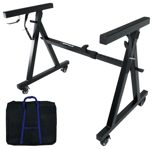 Rockville Z40W Z-Style Pro Keyboard Stand with Wheels, Adjustable Height | Bag Included, Adjustable Width, Lockable Wheels, 250 lb Capacity, Headphone Hook, Fits 49 Keys and Up, EVA Foam Pads
