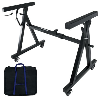 Rockville Z40W Z-Style Pro Keyboard Stand with Wheels, Adjustable Height | Bag Included, Adjustable Width, Lockable Wheels, 250 lb Capacity, Headphone Hook, Fits 49 Keys and Up, EVA Foam Pads