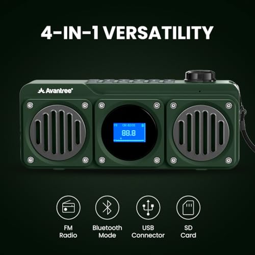 Avantree BoomByte - Portable FM Radio & Bluetooth Speaker with Stereo Sound | Long Rechargeable Playtime, Micro SD Card & USB Audio Input, MP3 Player, Metal Finish, Easy to Use, Green - color: Green