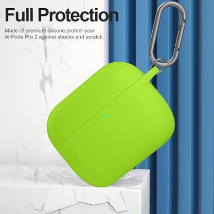 for AirPods Pro 3 Case Cover, Protective Soft Silicone with Keychain Cleaning Pen for Women Men for Apple AirPods Pro 3rd Generation Case(2025), Front LED Visible, Light Green - color: C-Light Green