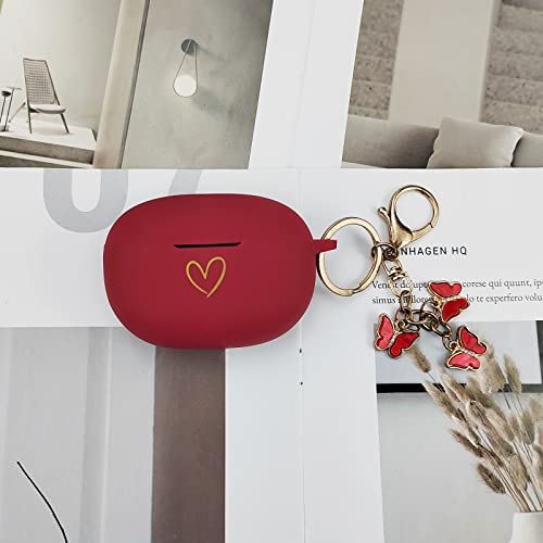 Compatible with Beats Studio Buds 2021, Soft Silicone Case with Gold Heart Pattern for Beats Studio Buds Case with Cute Butterfly Keychain for Girls Women (Burgundy) - color: Burgundy
