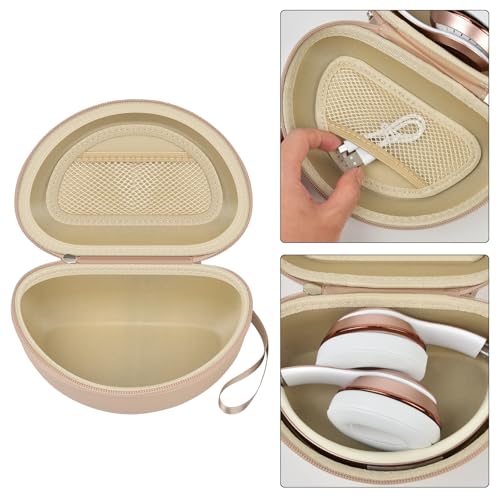 COMECASE Case for Beats Solo 4/Studio Pro Headphones with Mesh Pocket | Water-Resistant Hard Shell, Wrist Strap for Easy Carrying, Travel Storage, Fits Solo 2/3, Solo Pro and Studio3, Beige - color: Beige