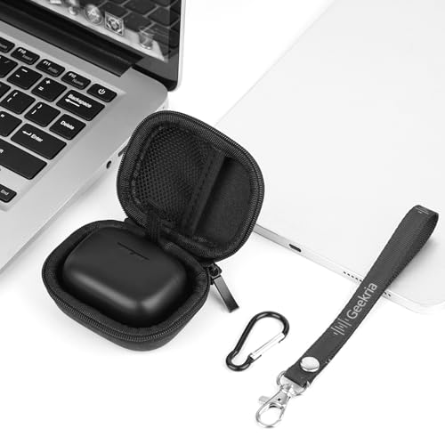 Geekria Shield Earbuds Case Compatible with JBL Vibe Buds 2/Flex 2/Beam 2, Tune Buds 2 True Wireless Earbuds, Replacement Hard Shell Travel Carrying Bag with Carabiner Clip (Dark Grey)