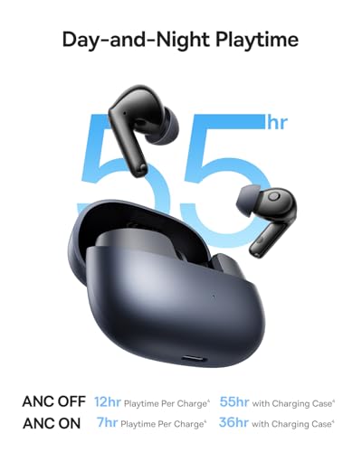 Baseus Bass BP1 Pro Noise Cancelling Wireless Earbuds, Real-Time Adaptive Noise Cancelling, Adaptive Active EQ, LDAC Hi-Res Sound, 6-Mic AI Clear Calls, 55H Playtime, IP55 Waterproof, Bluetooth 6.0 - color: Space Black