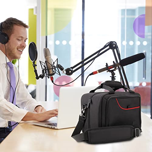 USA Gear Audio Interface Case Fits Zoom PodTrak P4, PodTrak P2, Focusrite Vocaster One, PreSonus Revelator io44 & more Podcast Interfaces - Padded Customizable Interior, Shoulder Strap (Red) - color: Red