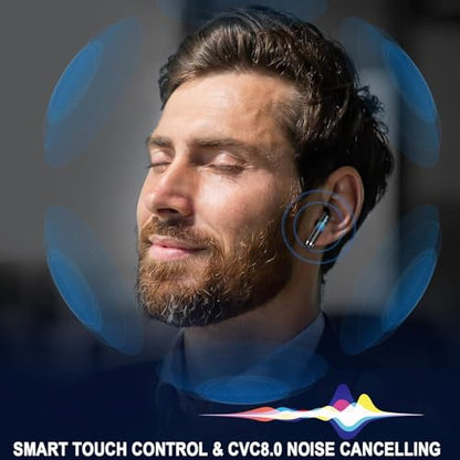 Jxrev Wireless Bluetooth 5.4 Earbuds, 6D Stereo Ear Buds, LED Power Display | in-Ear Noise Cancelling Mic, 40H Playback, Mini Case, IP7 Waterproof Sports Earphones, for Android iOS - color: Carbon Black